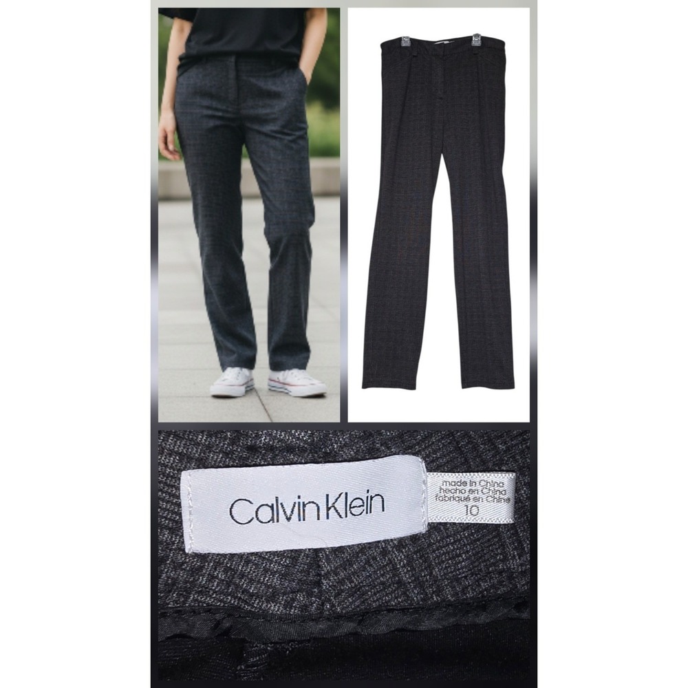 Calvin Klein Women's Size 10 (30x30)ā Grey Plaid Straight Pants Trousers Career